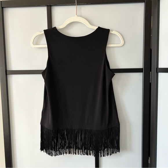 [XS] Michael Kors Black Square Neck Western Fringe Skirt Edge Blouse Tank Top - Picture 5 of 6